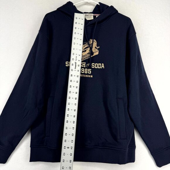 Scotch & Soda Mens Relaxed Fit Fleece Hoodie Dark Blue Embroidered Size M NEW - Picture 12 of 13